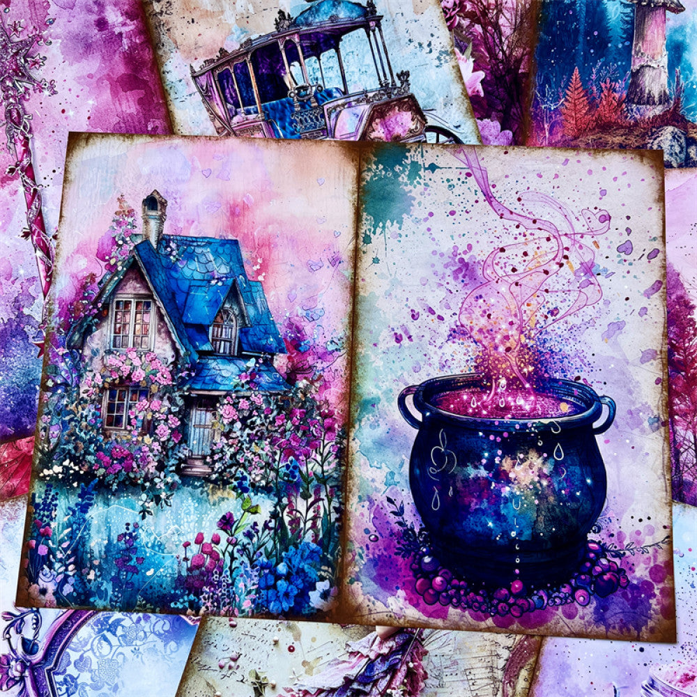 Retro magic elf mermaid background paper 8 sheets image 1