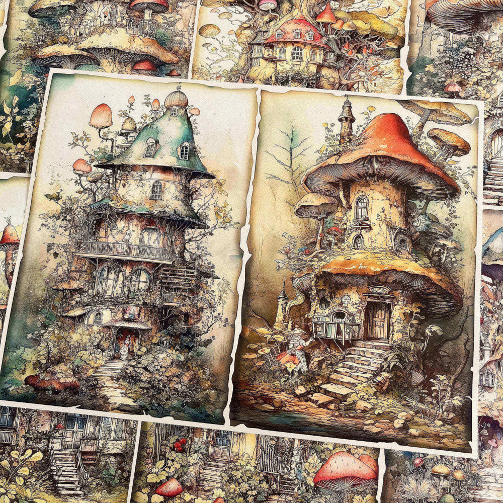 Forest elf mushroom house background material paper 10 sheets image 0