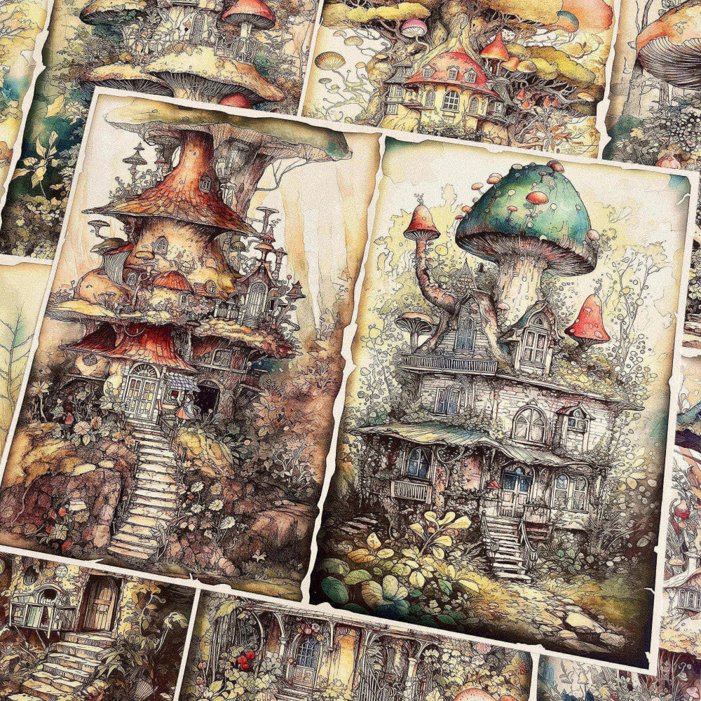 Forest elf mushroom house background material paper 10 sheets image 1