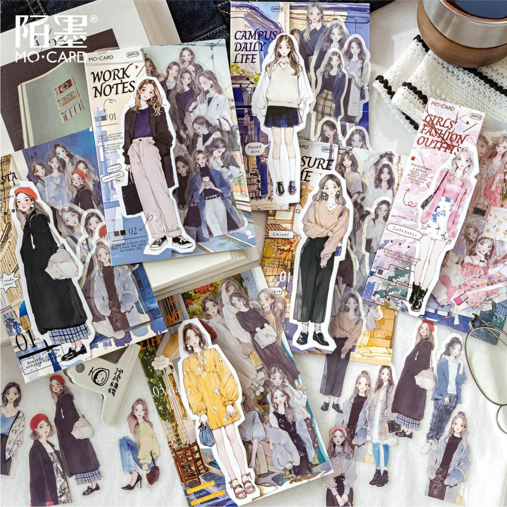 White ink girls sticker pack 6 types 30 pcs image 1