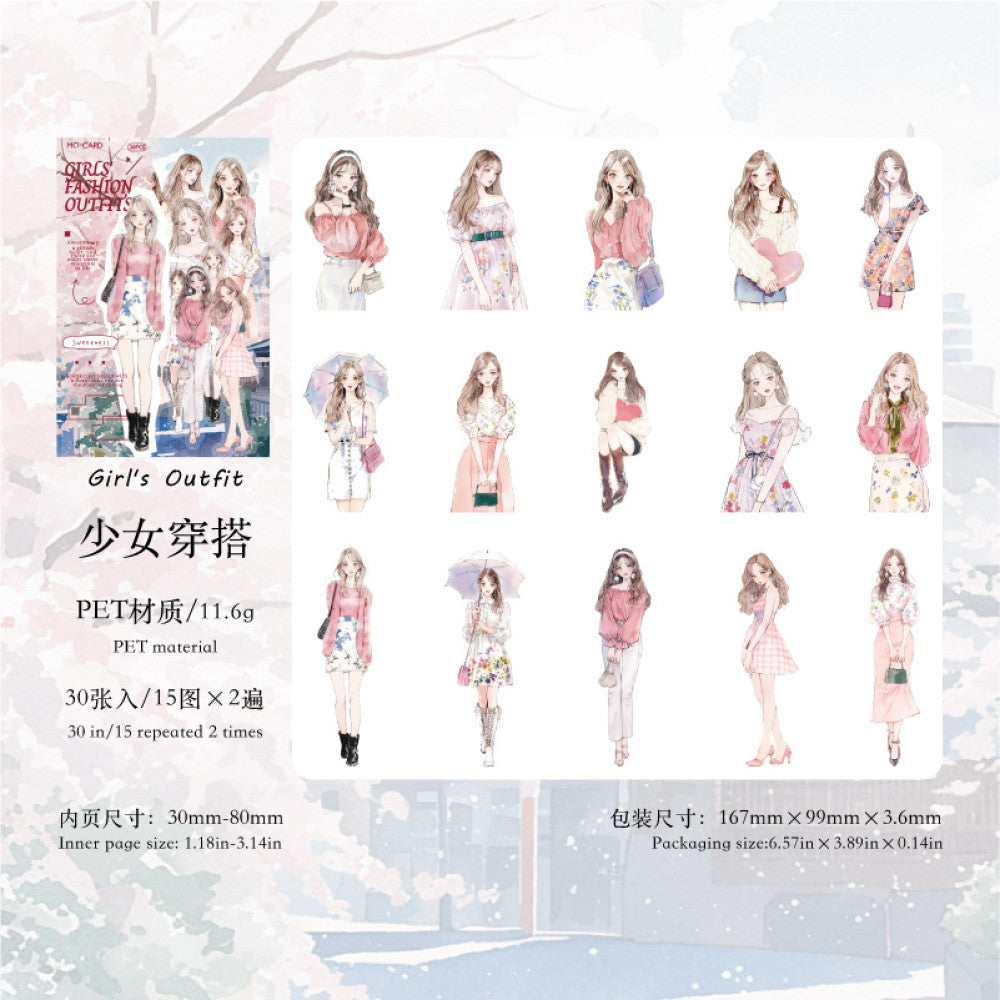 White ink girls sticker pack  6 types 30 pcs