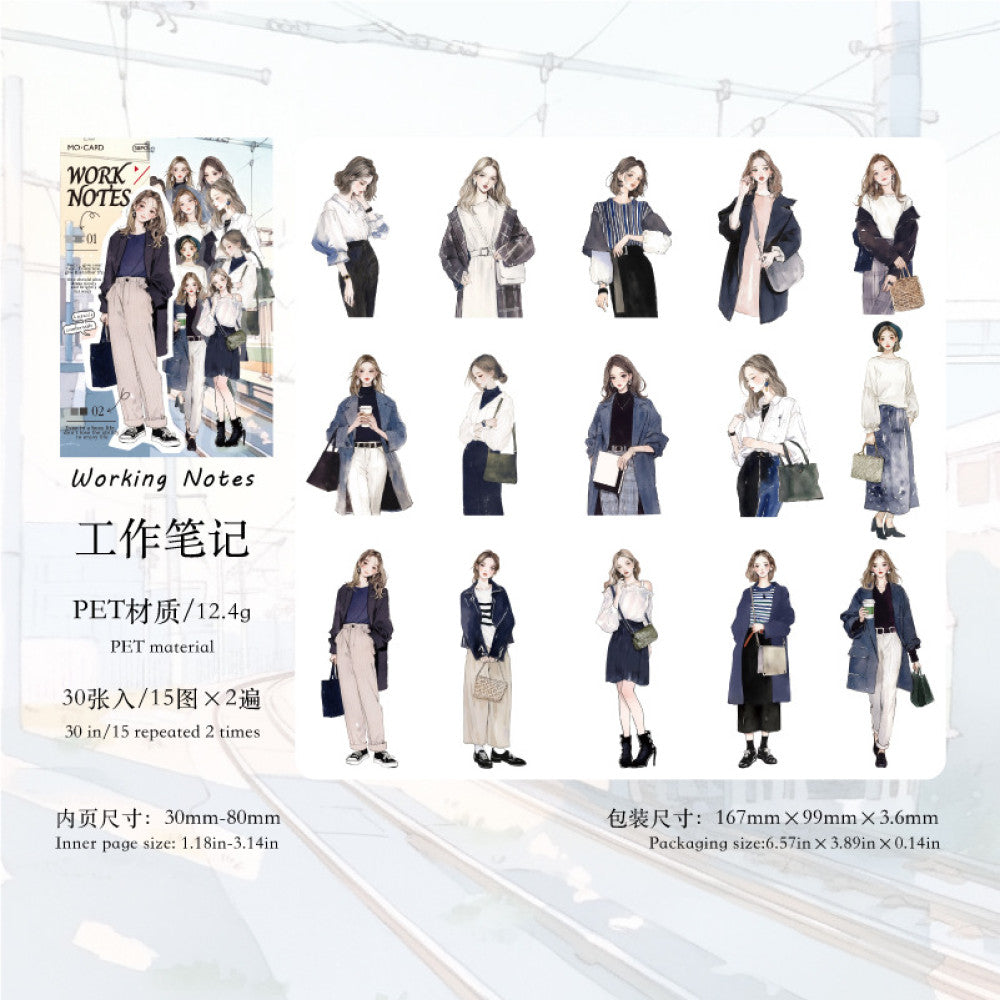 White ink girls sticker pack  6 types 30 pcs