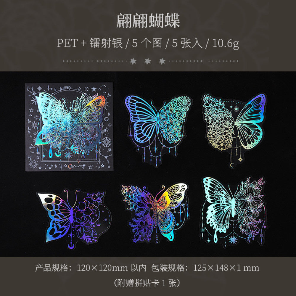 Sparkling Galaxy Series Laser Silver Large Size PET Stickers 6 Types 5 pcs image 7
