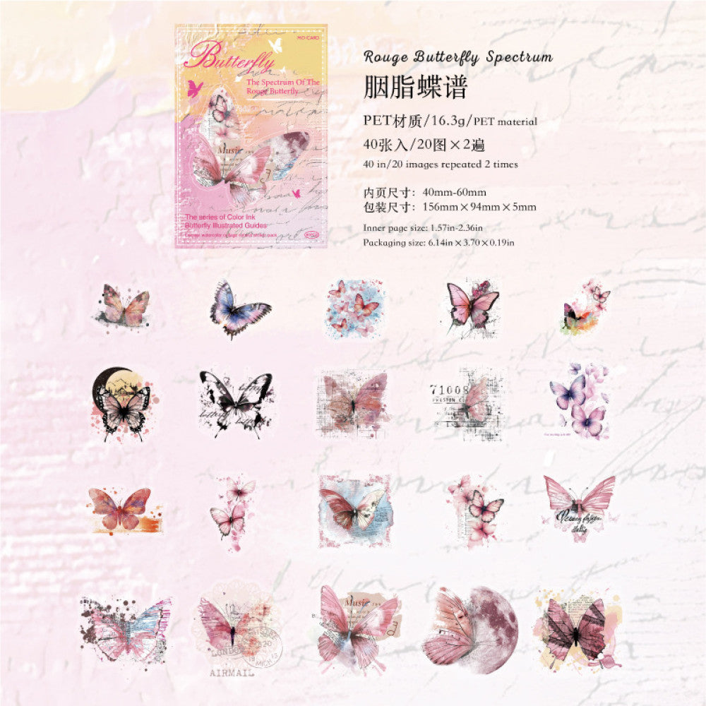 Ink Butterfly Illustration Series PET Sticker Pack 40 pcs
