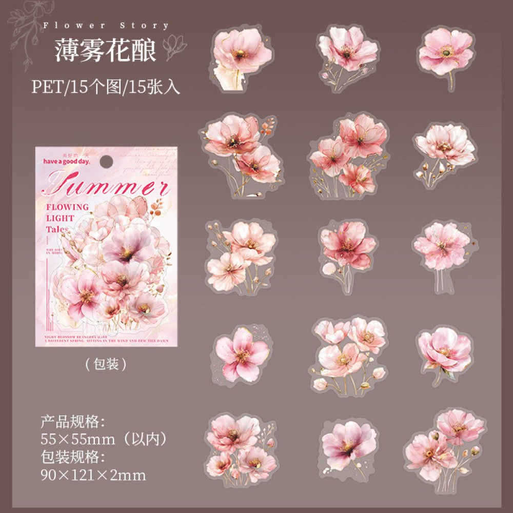 Flower Story Series Beautiful Day PET Stickers 15 Sheets 6 Types image 5