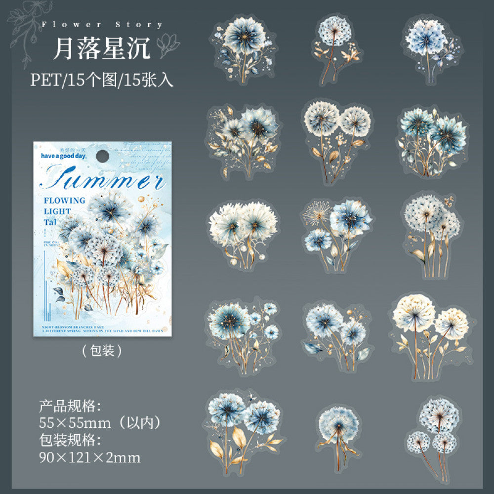 Flower Story Series Beautiful Day PET Stickers 15 Sheets 6 Types