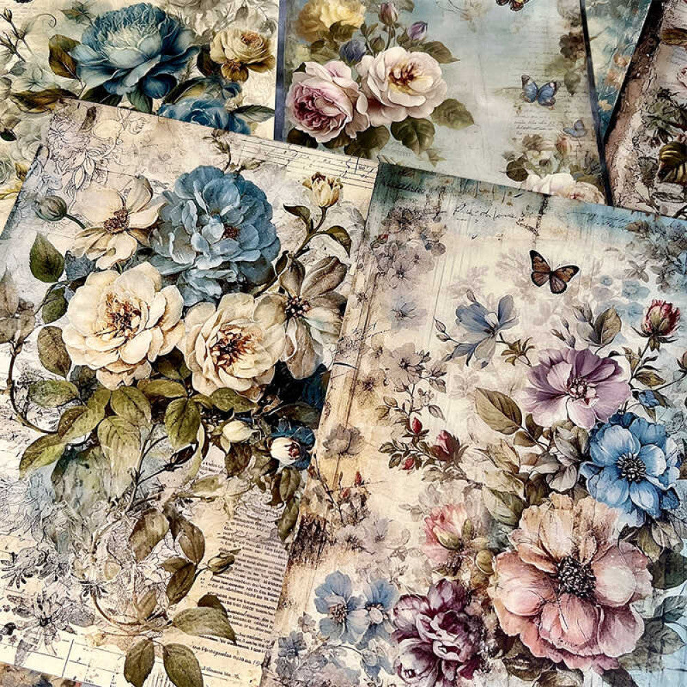 Vintage American countryside rose floral background paper 10 Sheets image 0