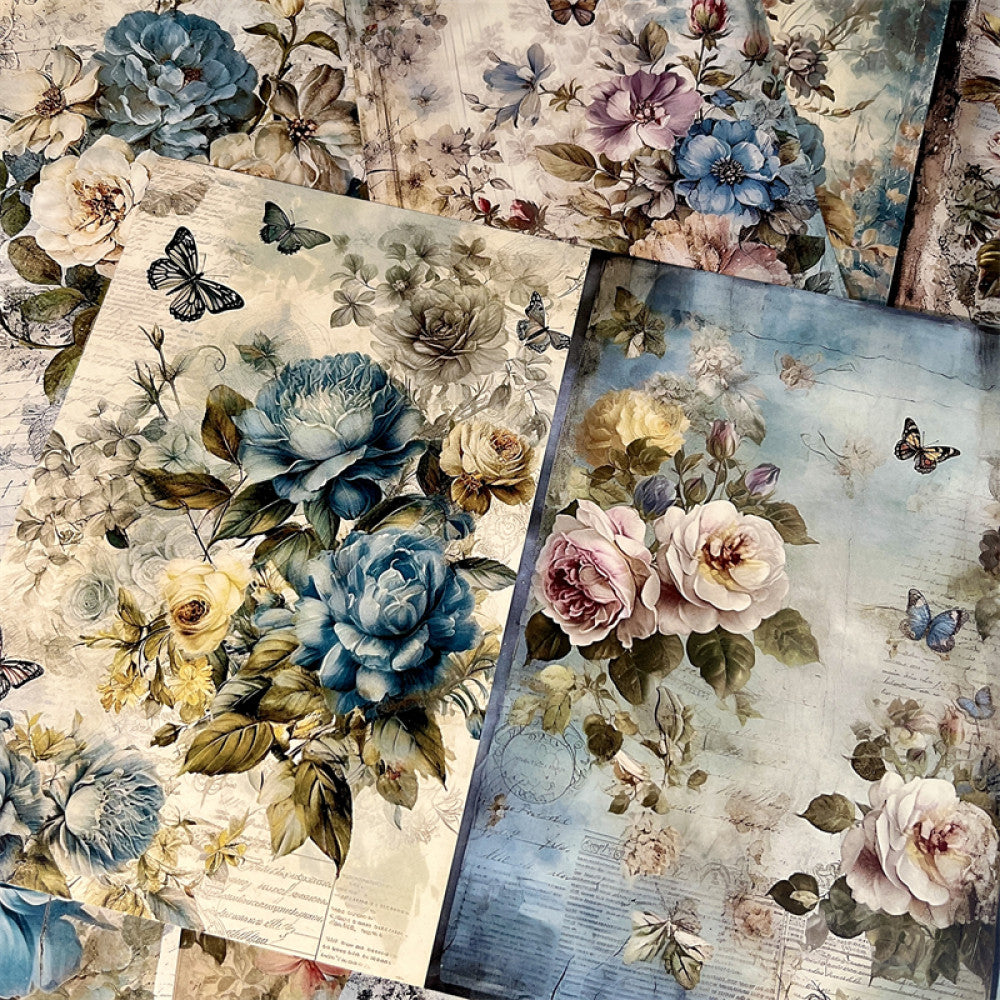 Vintage American countryside rose floral background paper 10 Sheets image 1