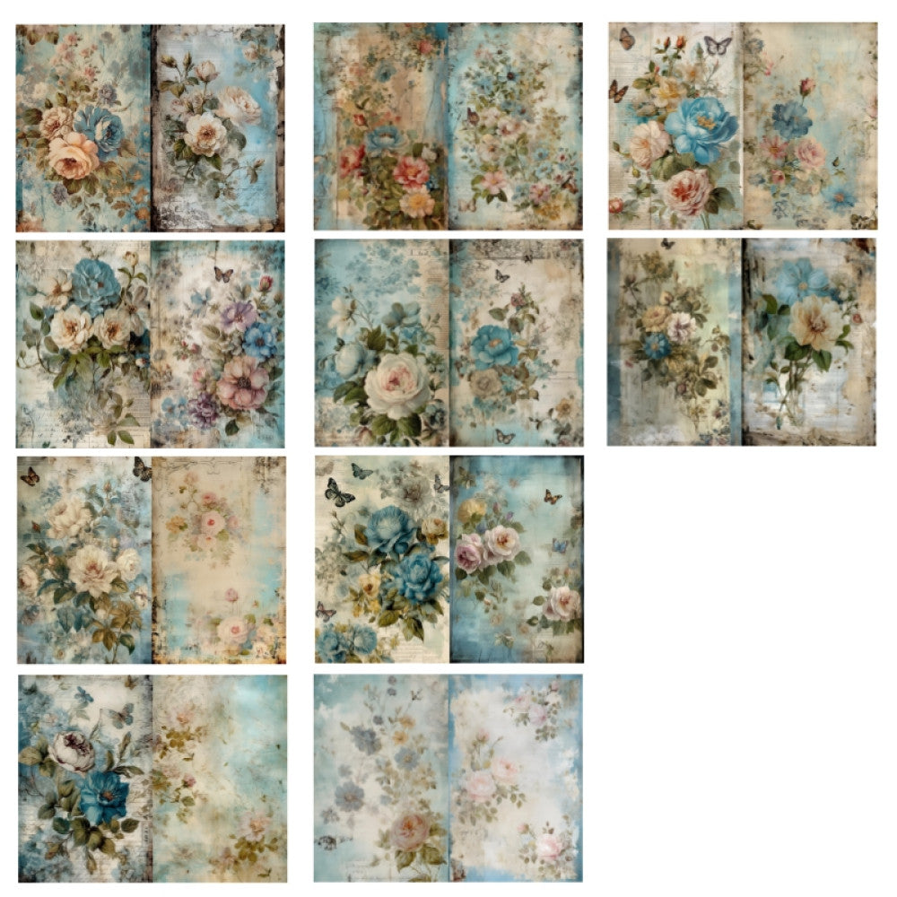 Vintage American countryside rose floral background paper 10 Sheets image 5