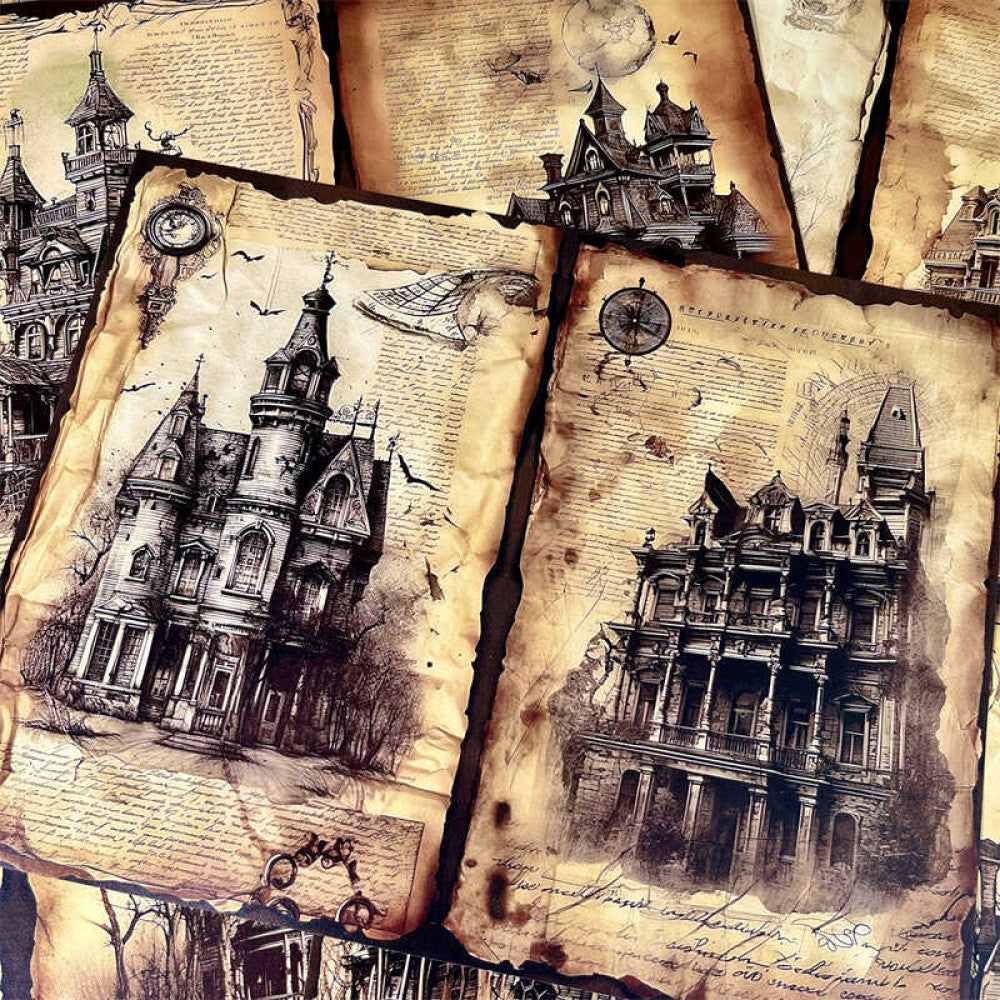 Vintage American Dark Gothic Architecture House Landscape Background Paper 10 Sheets image 0