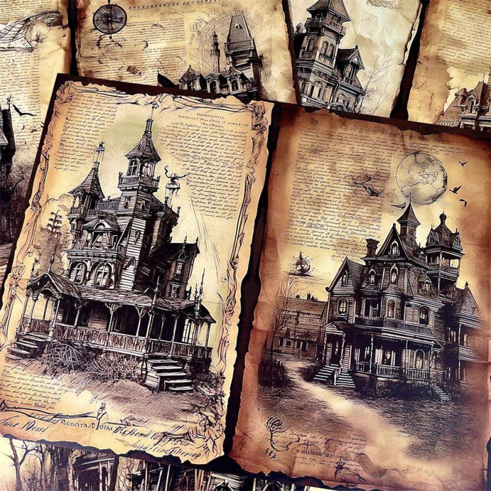 Vintage American Dark Gothic Architecture House Landscape Background Paper 10 Sheets image 1