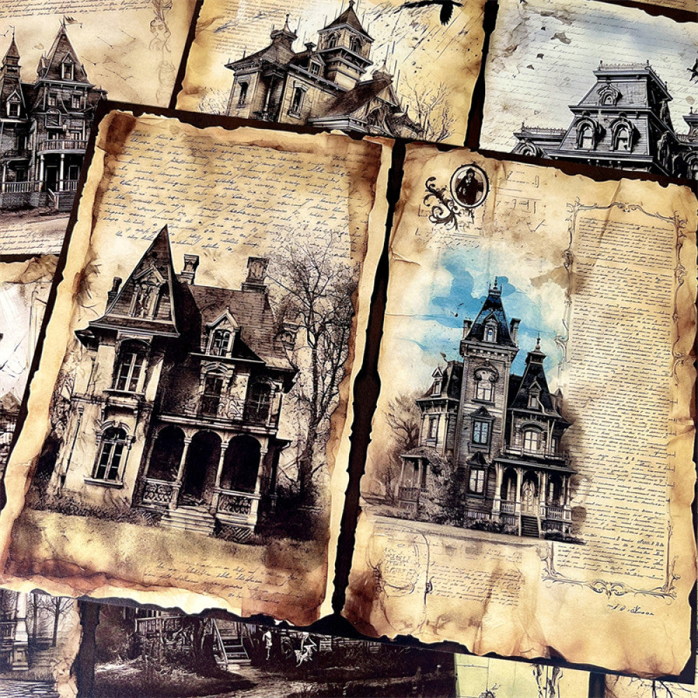 Vintage American Dark Gothic Architecture House Landscape Background Paper 10 Sheets image 3