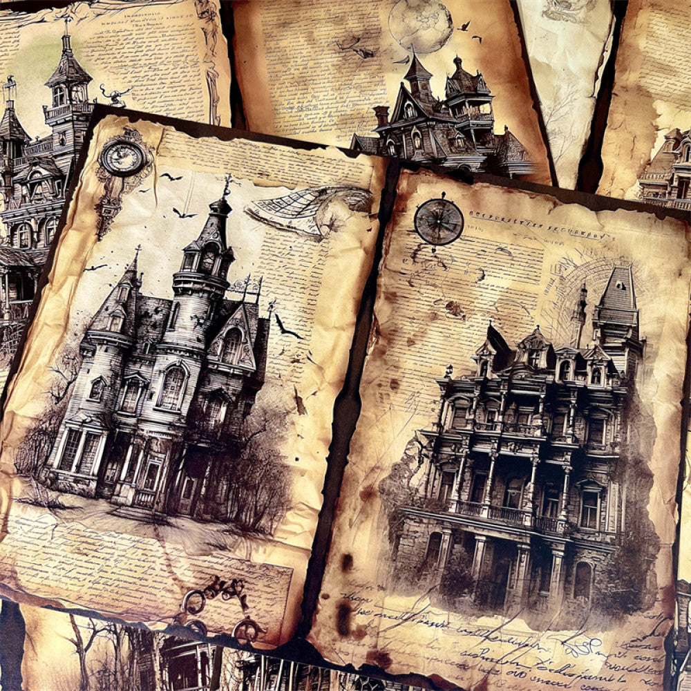 Vintage American Dark Gothic Architecture House Landscape Background Paper 10 Sheets image 4