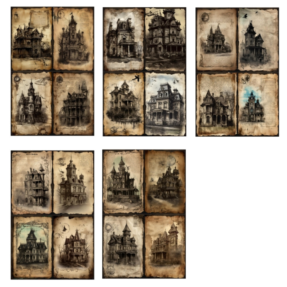 Vintage American Dark Gothic Architecture House Landscape Background Paper 10 Sheets image 5