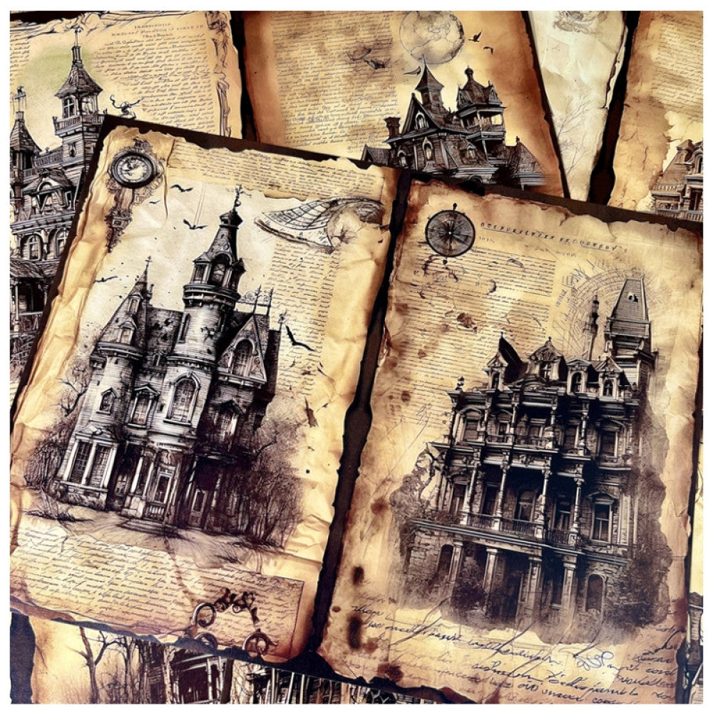 Vintage American Dark Gothic Architecture House Landscape Background Paper 10 Sheets image 6