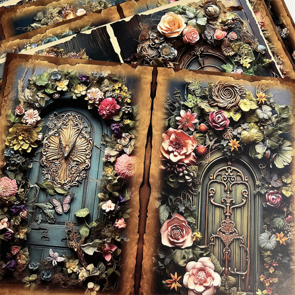 Retro Flowers Elf Wooden Doors Background Paper 12 Sheets image 3