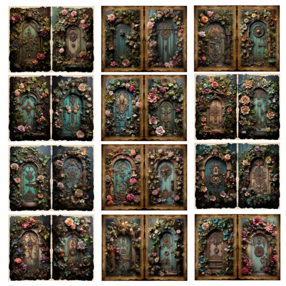 Retro Flowers Elf Wooden Doors Background Paper 12 Sheets image 4