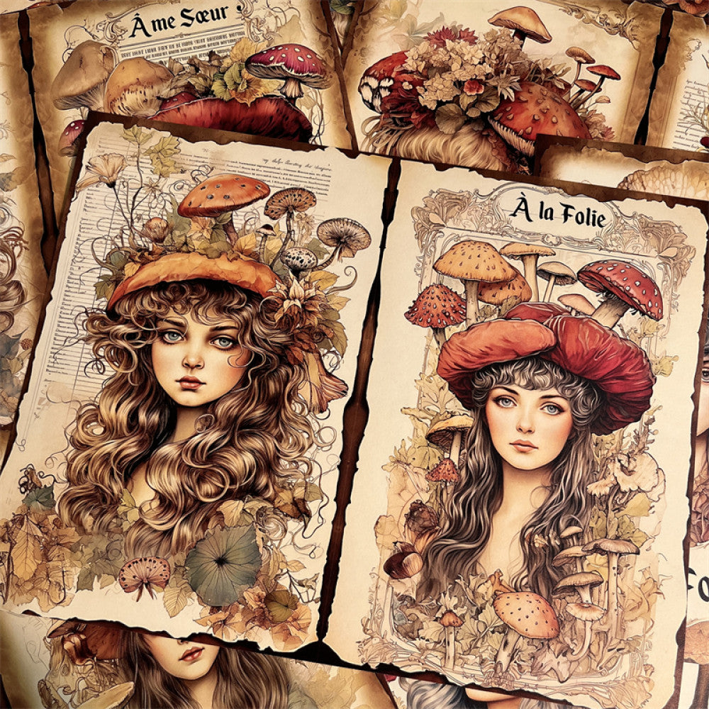 Retro Flower Fairy Mushroom Elf Background Paper 12 Sheets image 3