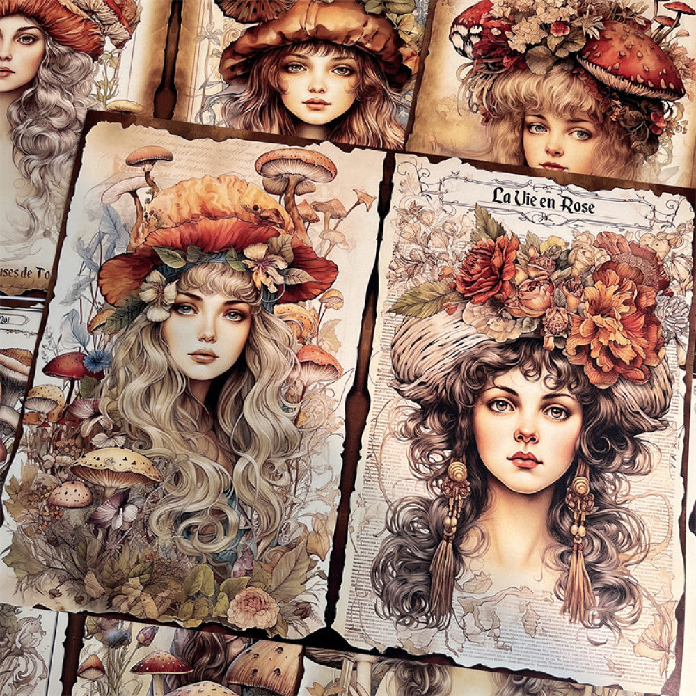 Retro Flower Fairy Mushroom Elf Background Paper 12 Sheets image 4