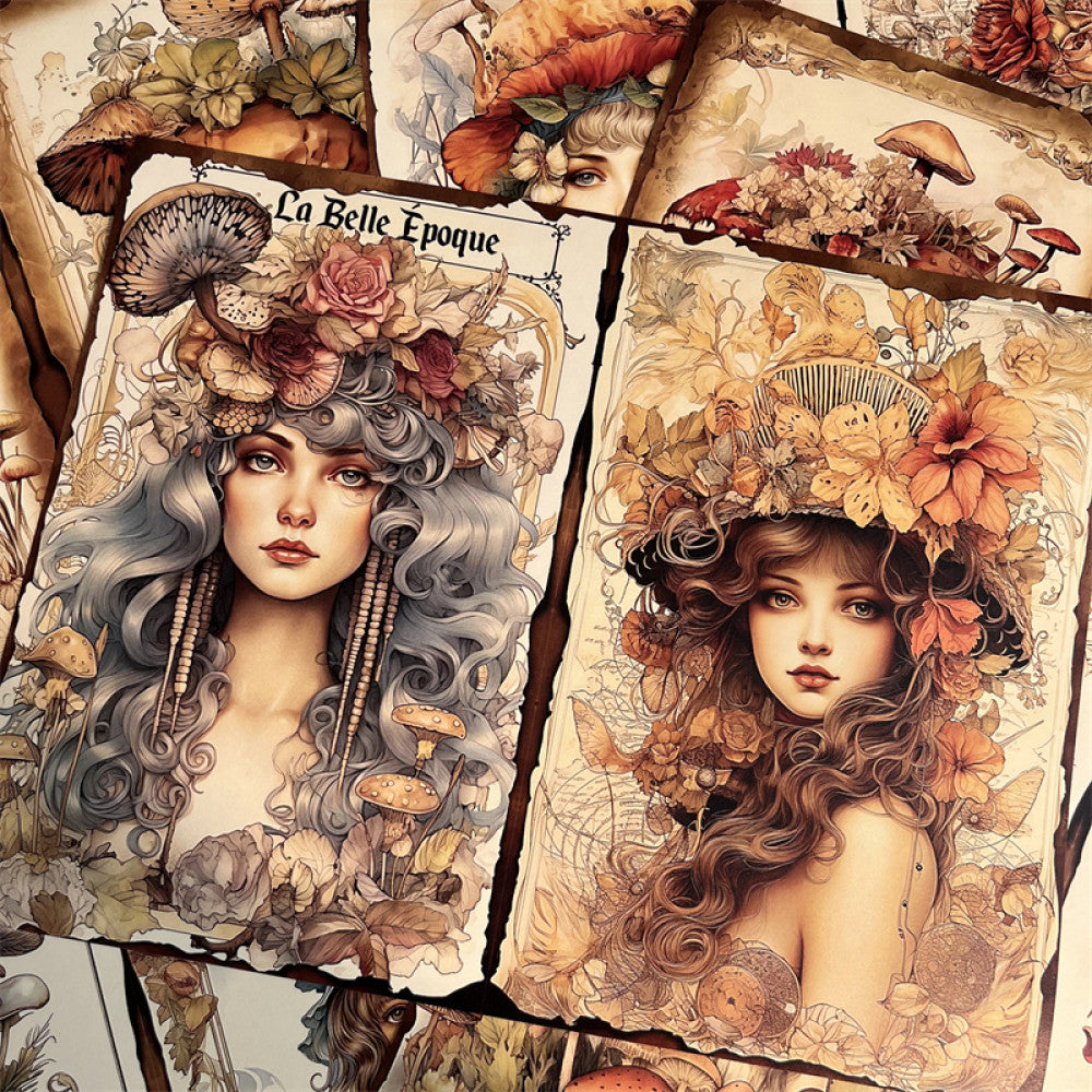 Retro Flower Fairy Mushroom Elf Background Paper 12 Sheets