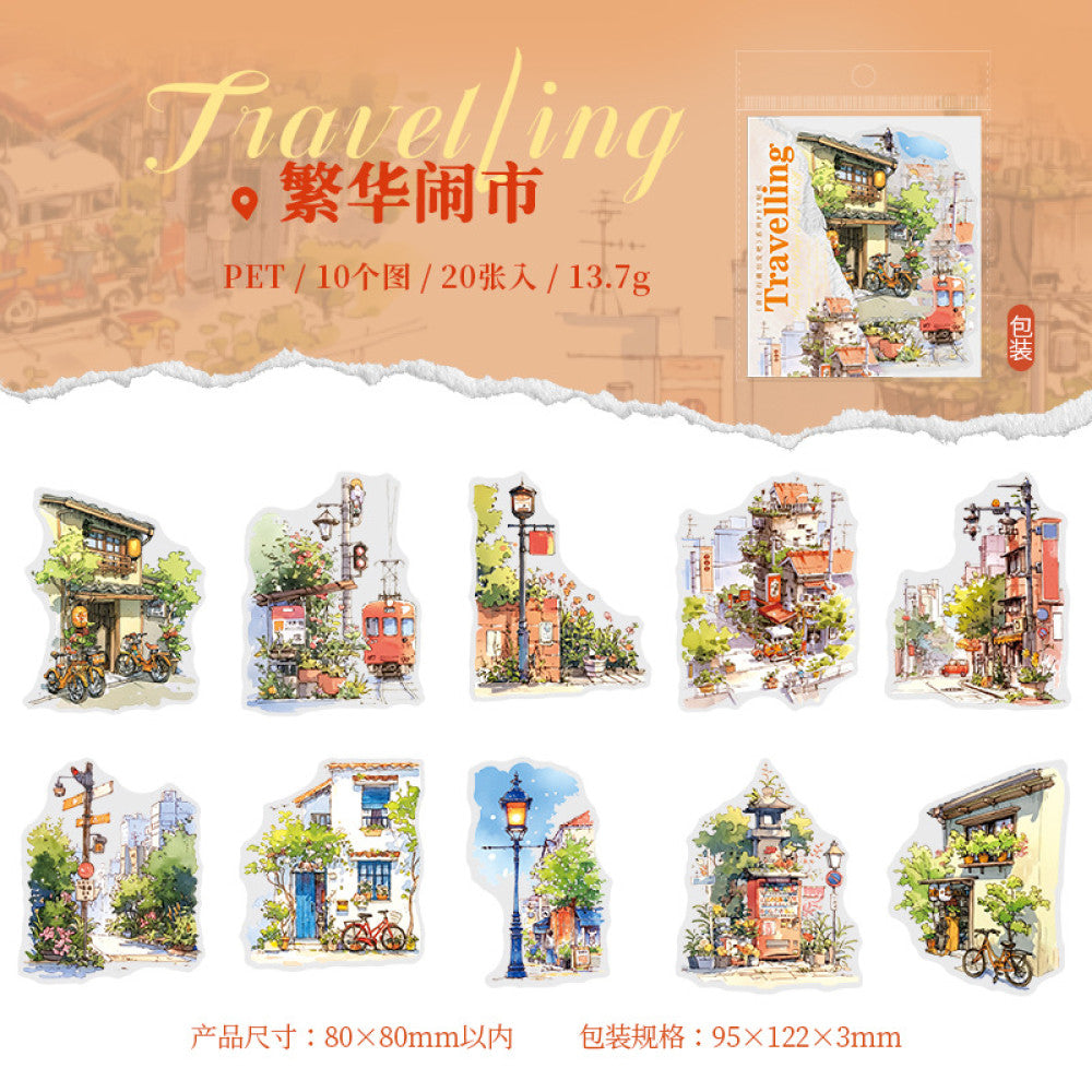 Original travel landscape PET stickers 20 pcs 4 types
