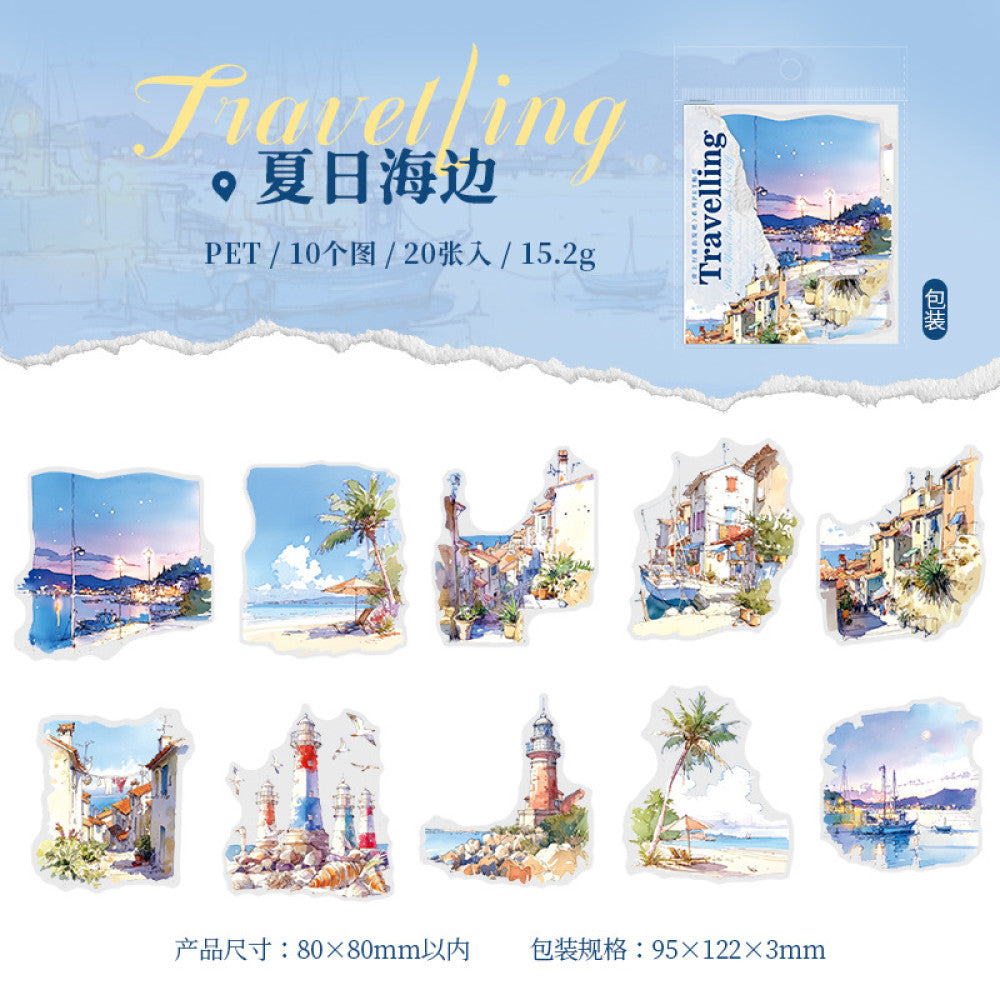Original travel landscape PET stickers 20 pcs 4 types