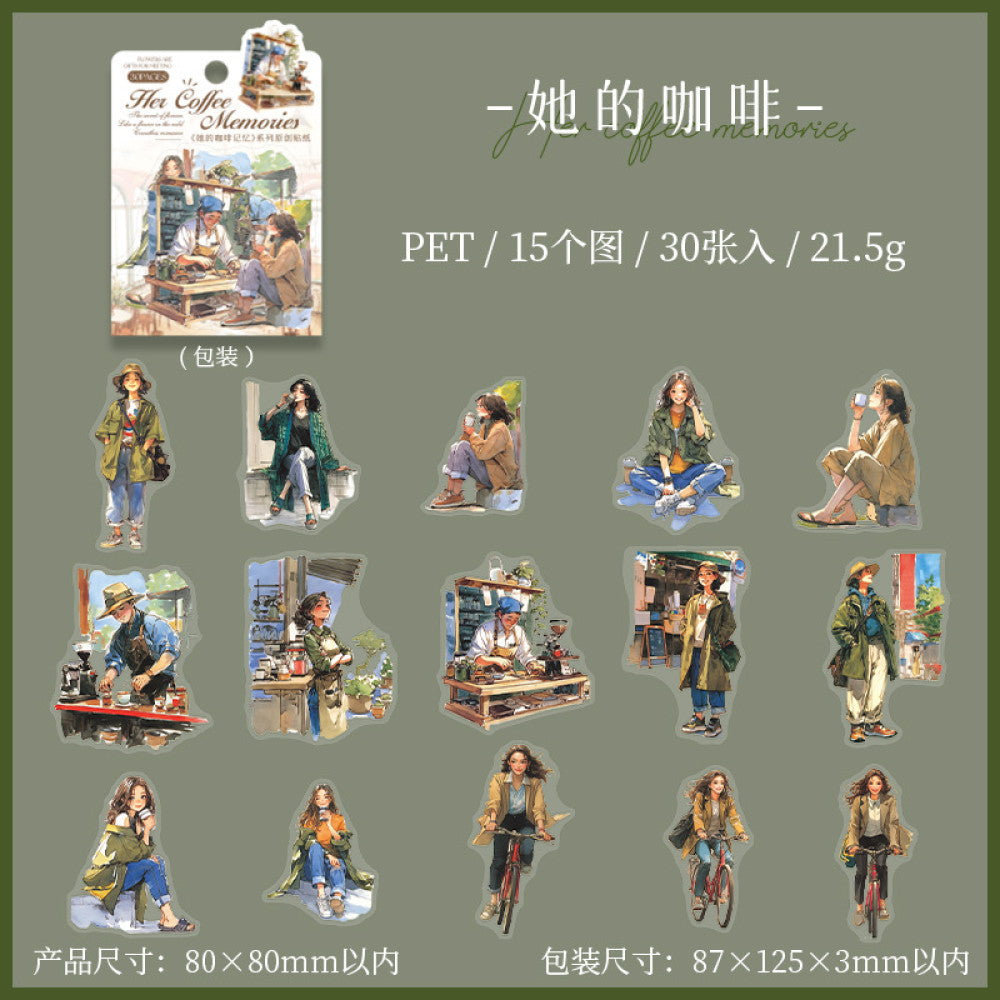 Coffee Memory Series PET Stickers  15 Pcs 4 Types