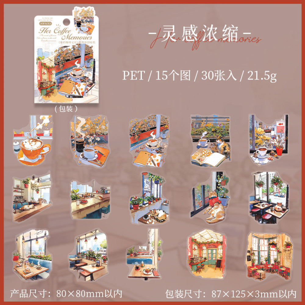 Coffee Memory Series PET Stickers  15 Pcs 4 Types