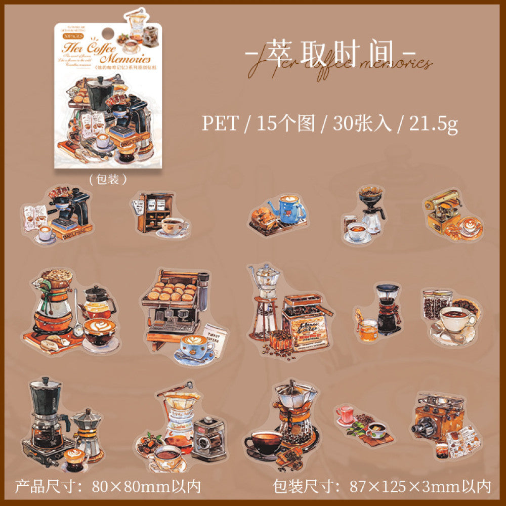 Coffee Memory Series PET Stickers  15 Pcs 4 Types