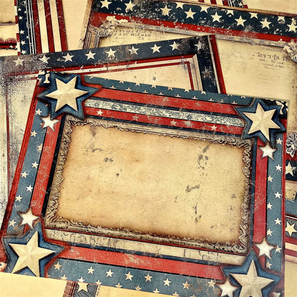 Star red and blue American border background paper 14 cm 18 cm 10 sheets image 0