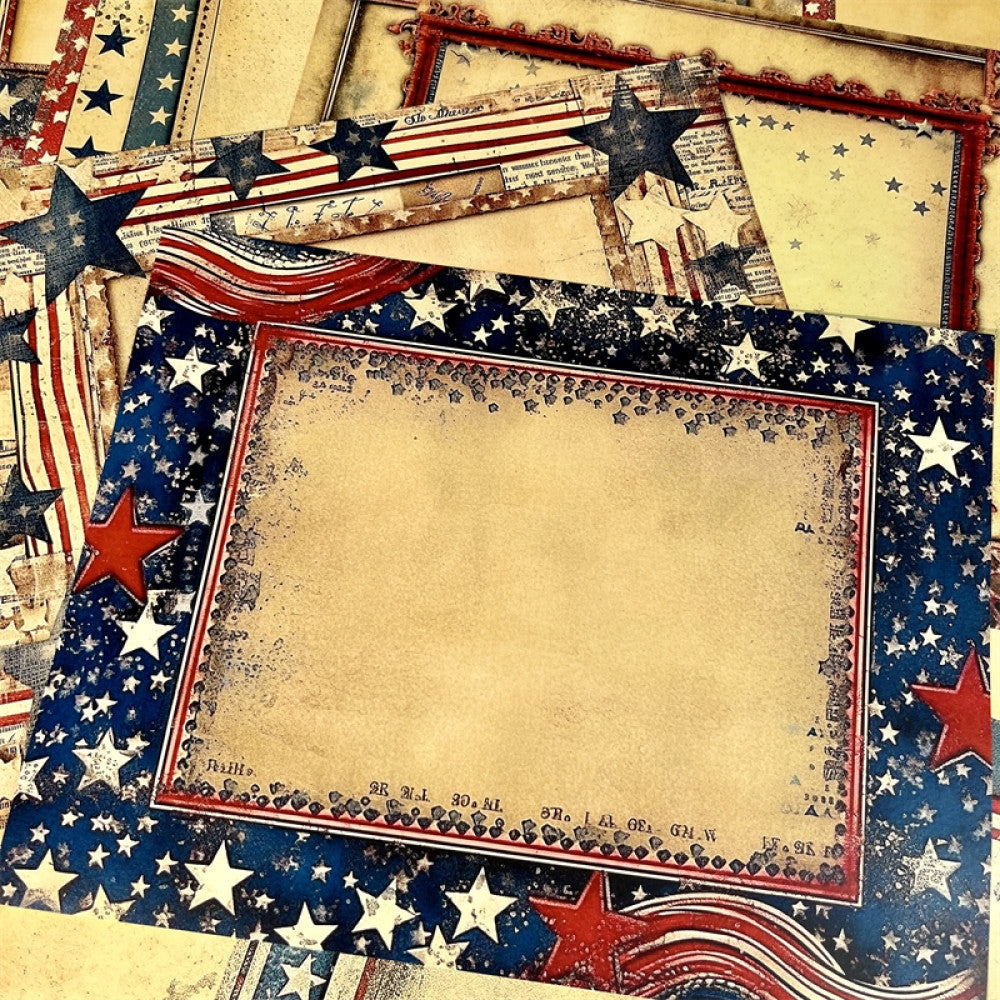 Star red and blue American border background paper 14 cm 18 cm 10 sheets image 1