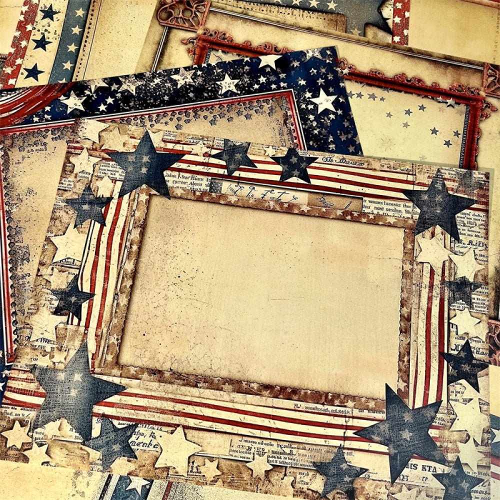 Star red and blue American border background paper 14 cm 18 cm 10 sheets image 2