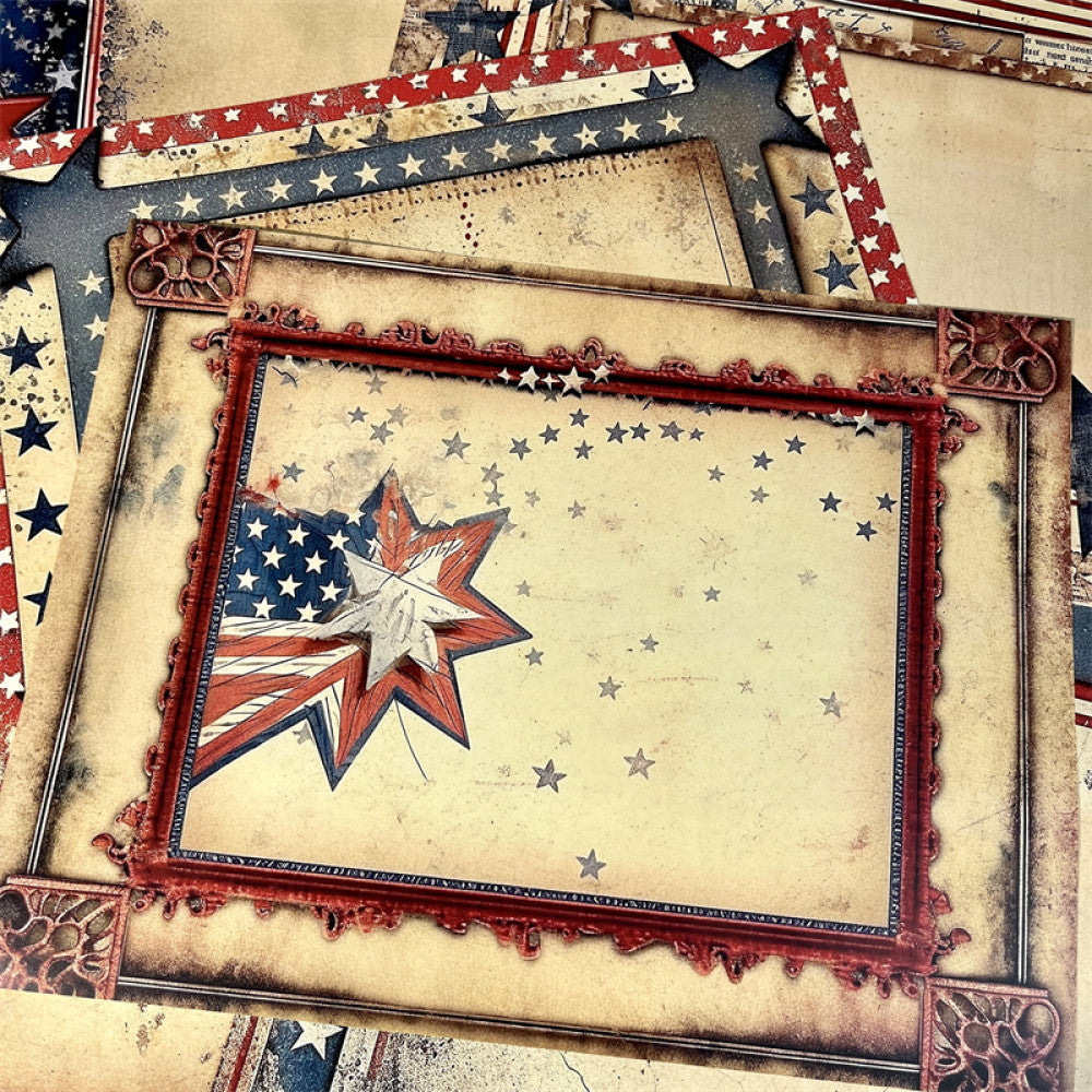 Star red and blue American border background paper 14 cm 18 cm 10 sheets image 3