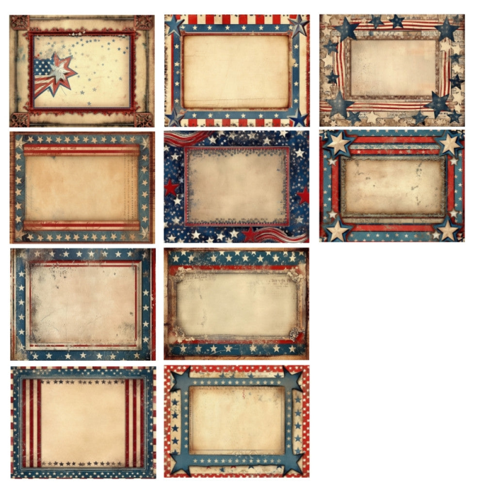 Star red and blue American border background paper 14 cm / 18 cm 10 sheets