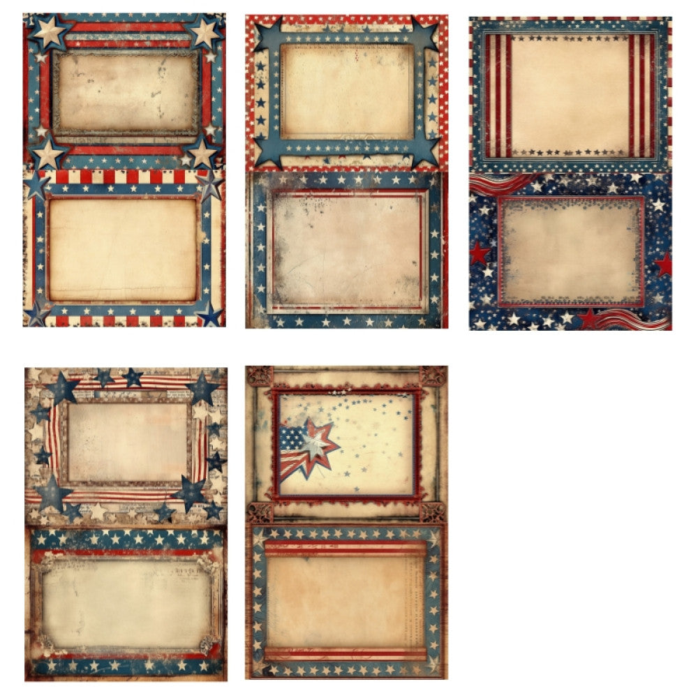 Star red and blue American border background paper 14 cm / 18 cm 10 sheets