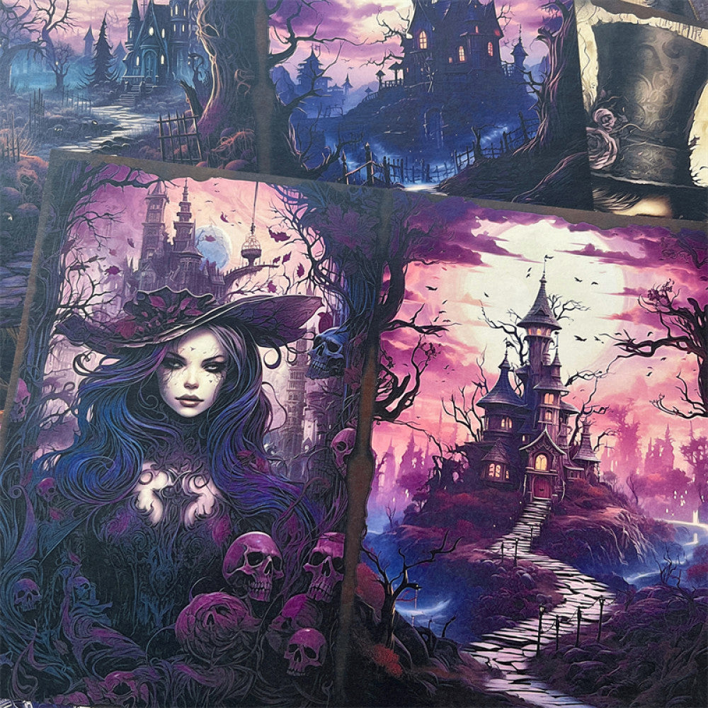 Retro dark halloween witch skull background 14 cm 18 cm 10 sheets image 1