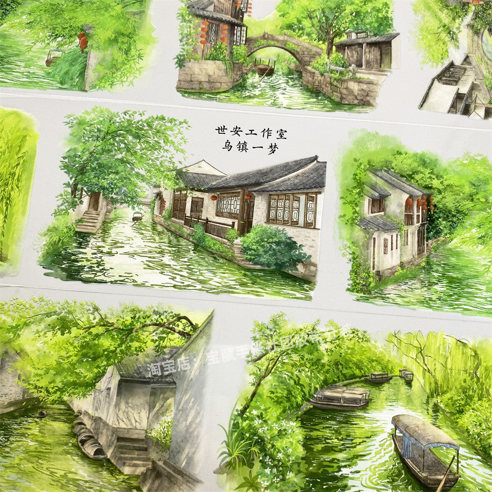 Nature Scenery Ancient Style PET Tape 8 cm 100 cm image 0