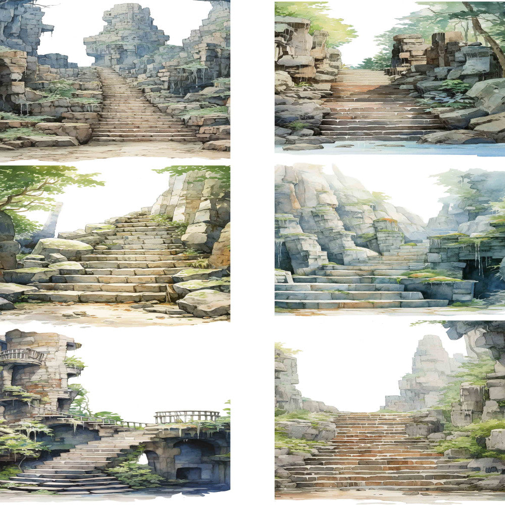 Cute homemade stone steps ruins series PET tape 4 Styles 9 cm / 100 cm