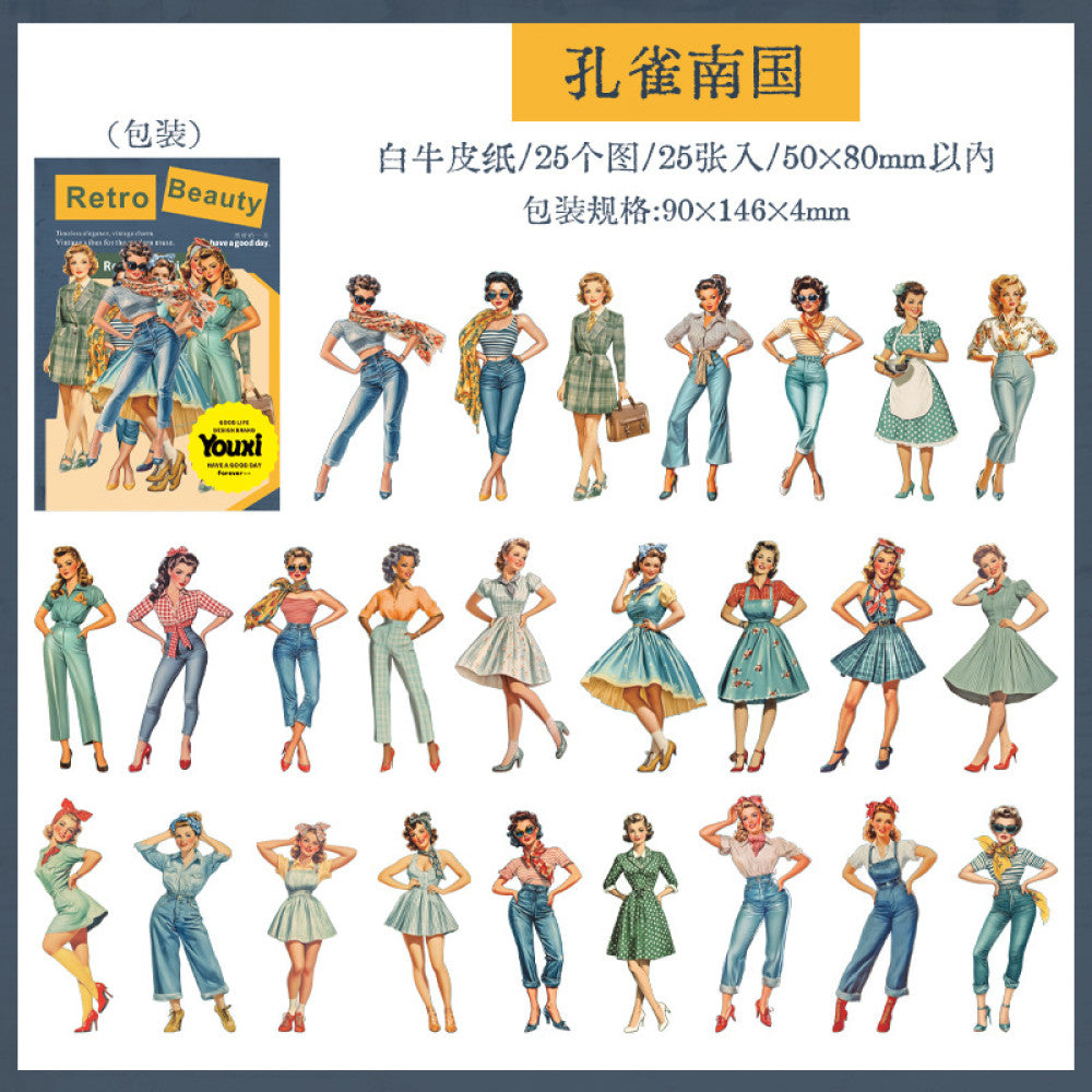 Retro girl paper sticker pack 4 styles 25 pcs image 8