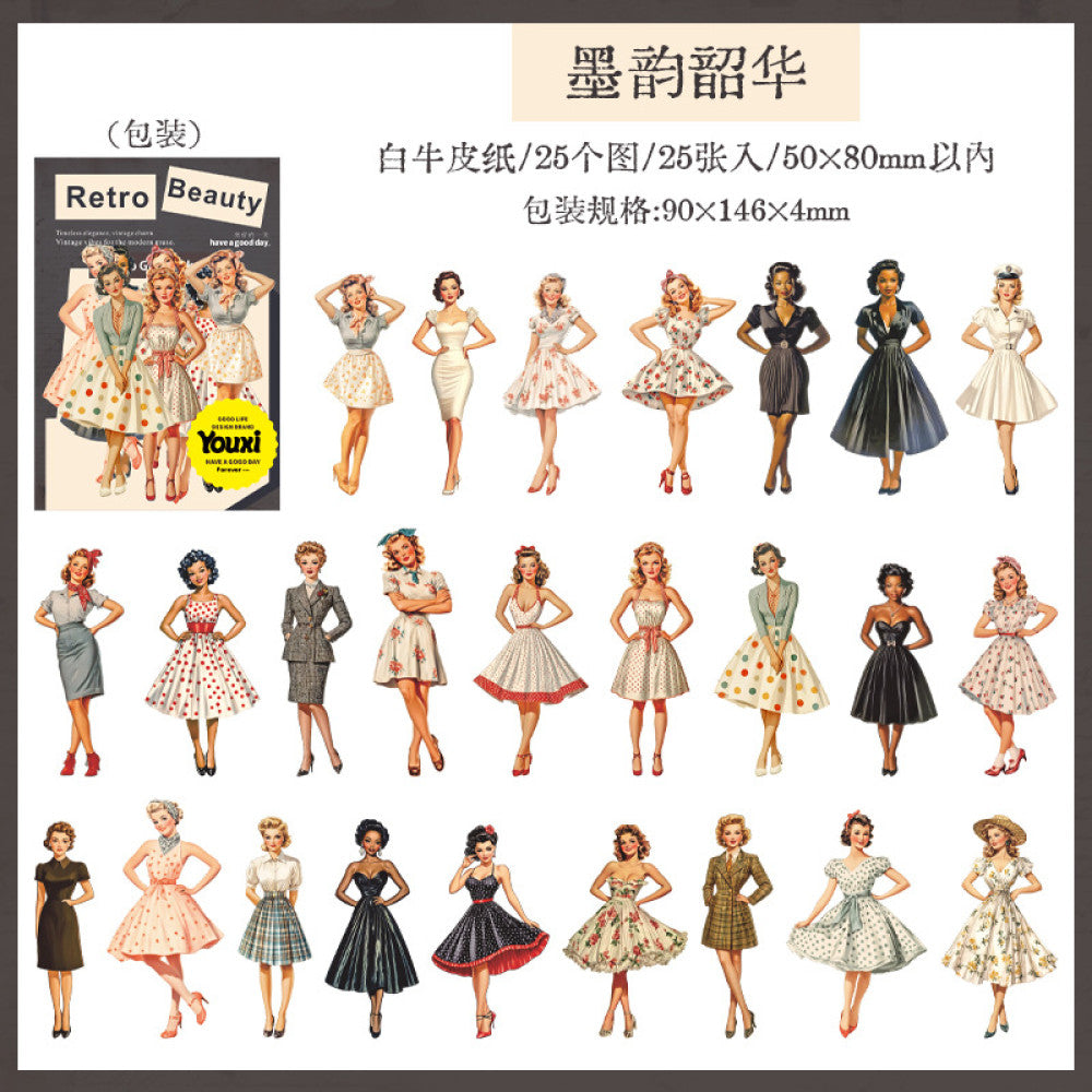 Retro girl paper sticker pack 4 styles 25 pcs image 9