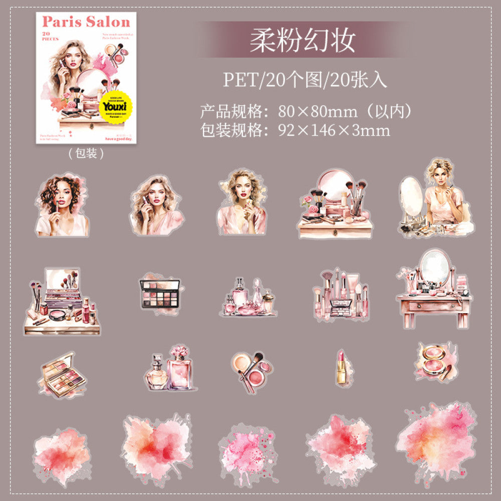 Paris salon series fashion theme PET stickers 6 types 20 pcs