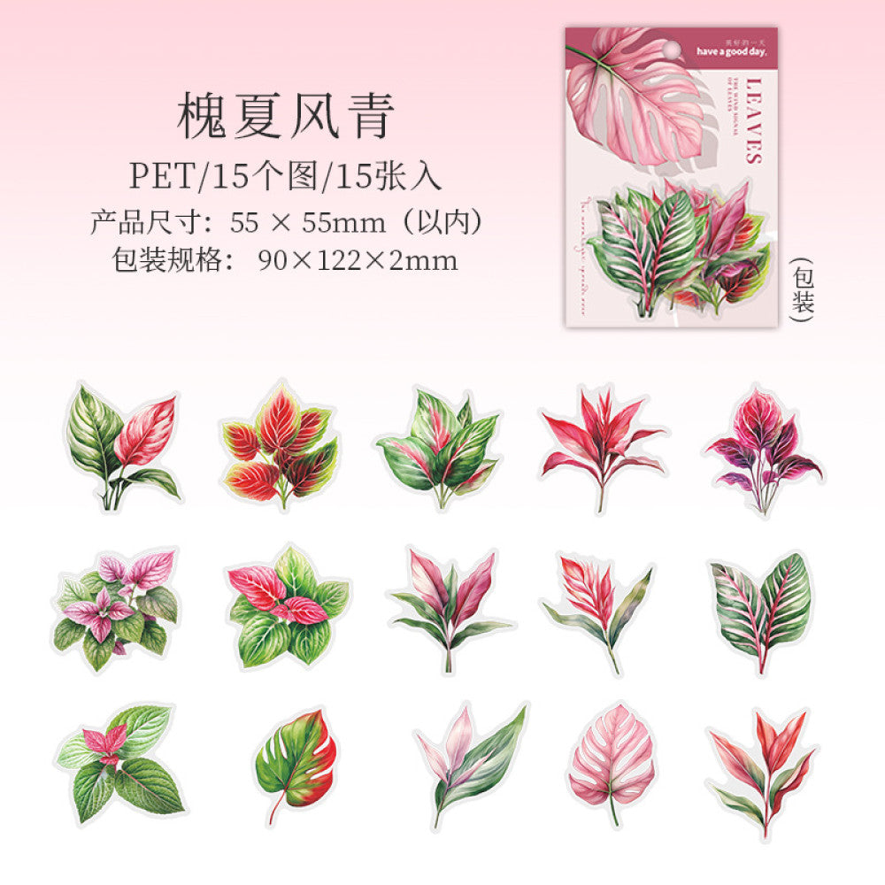 Leaf Wind Letter Series Plant Material PET Stickers 6 Types 15 Pcs image 9