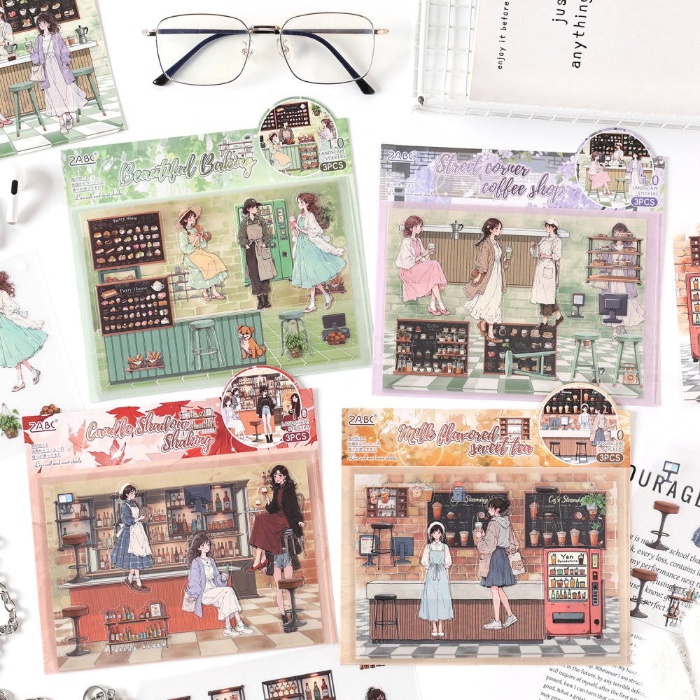 Afternoon Glow Series PET Stickers Pack 4 types 3 Sheets image 0