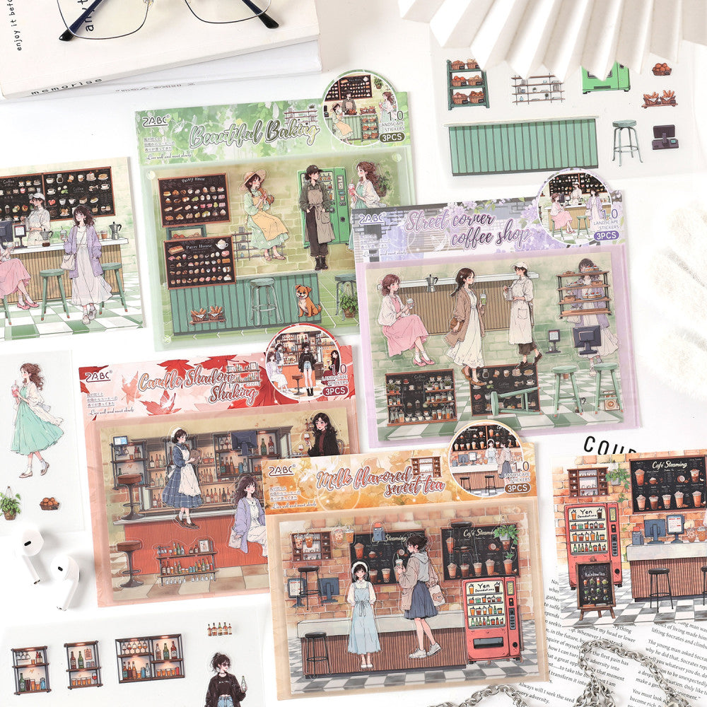 Afternoon Glow Series PET Stickers Pack 4 types 3 Sheets image 1