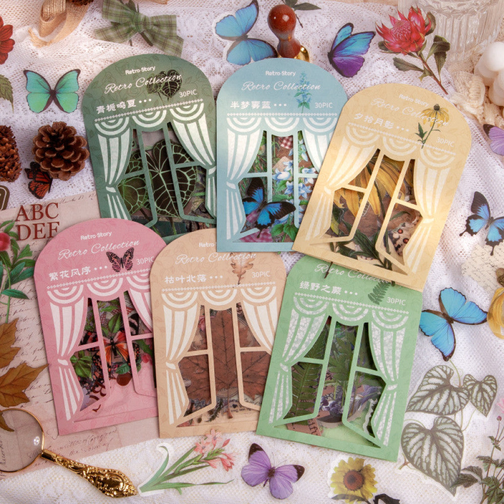 Flower plant combination series retro PET stickers 6 styles 30 pcs image 0