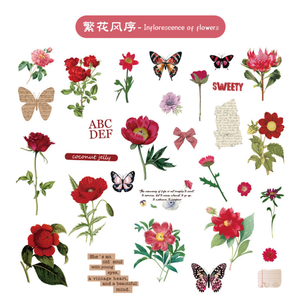 Flower plant combination series retro PET stickers 6 styles 30 pcs