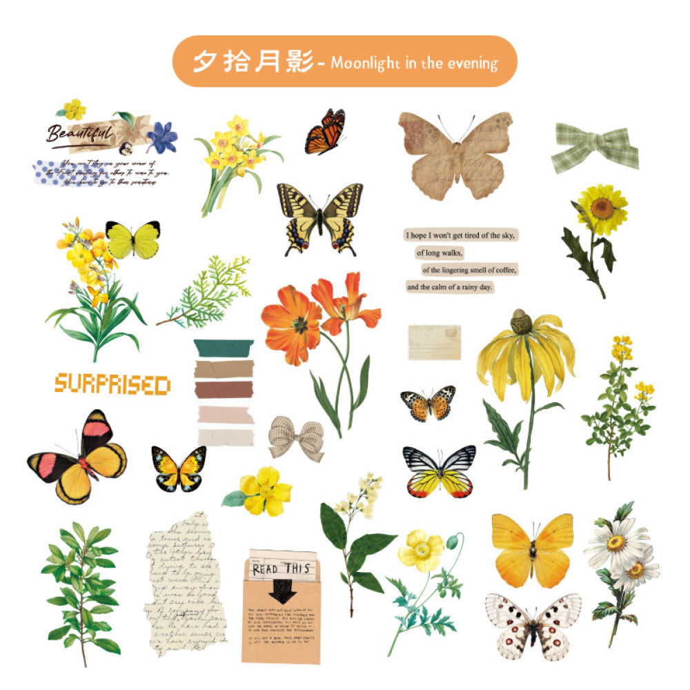 Flower plant combination series retro PET stickers 6 styles 30 pcs