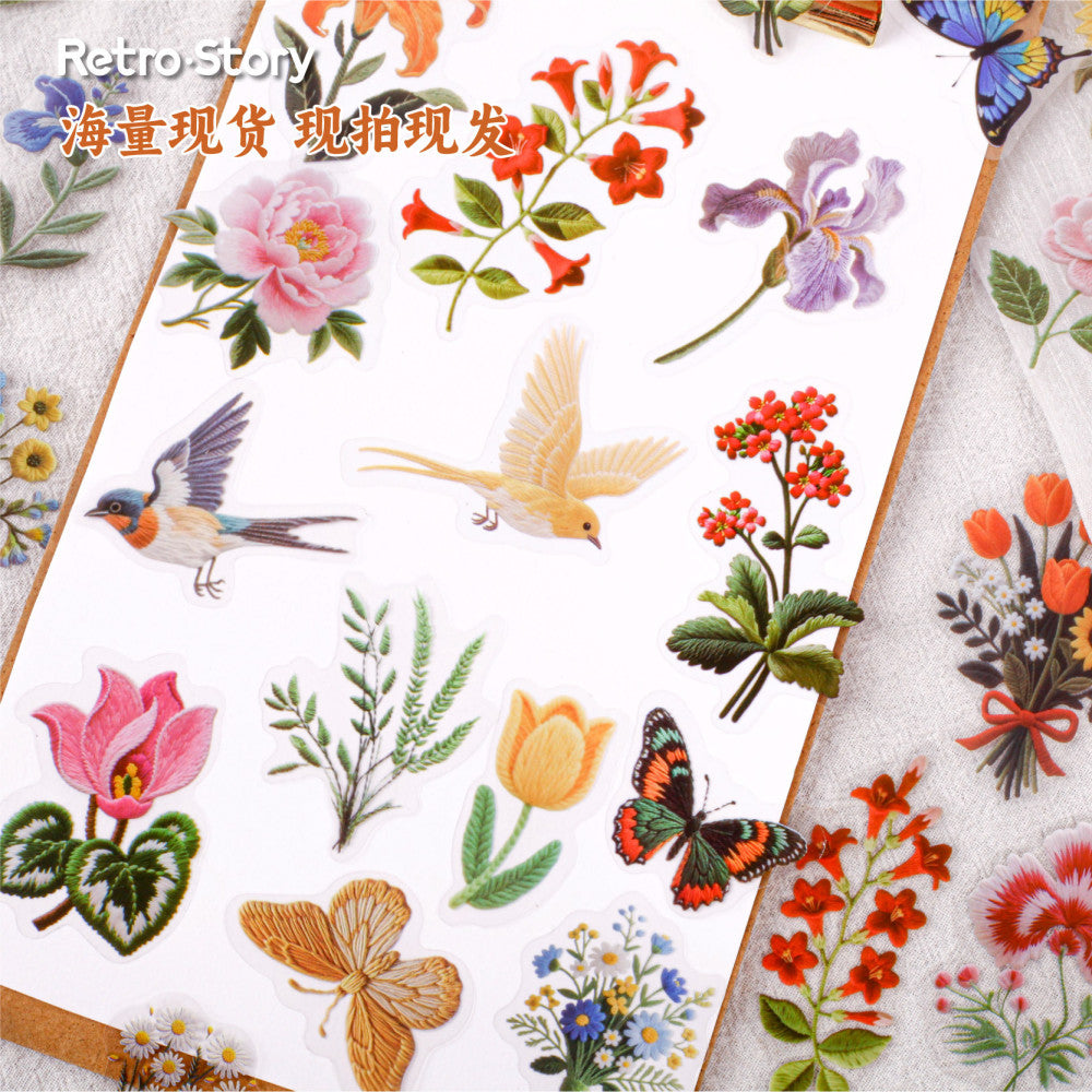 Retro story embroidery series pet stickers pack 6 types 24 pcs image 1
