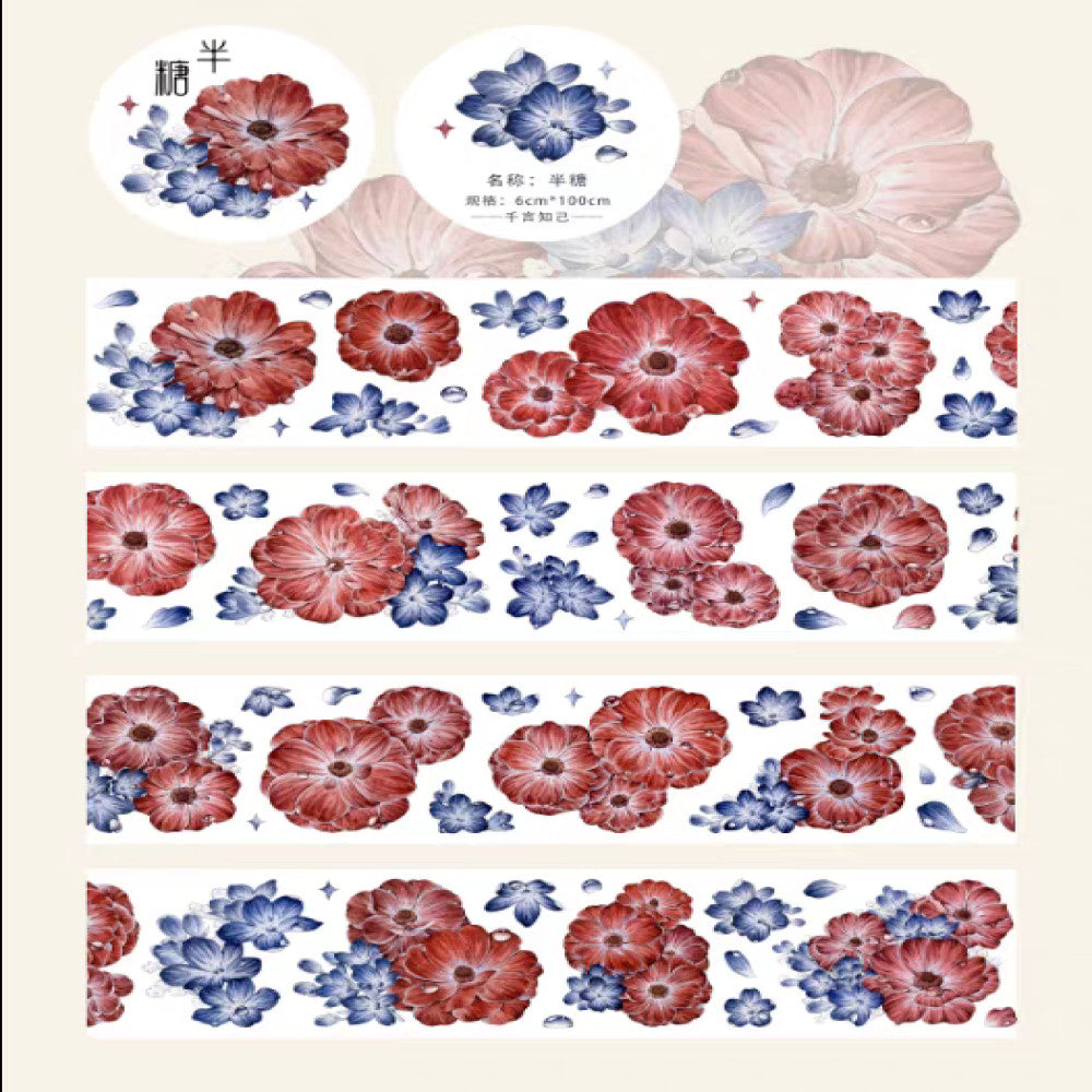 Light Retro Flower PET Tape 3 Types 6 cm 100 cm image 2
