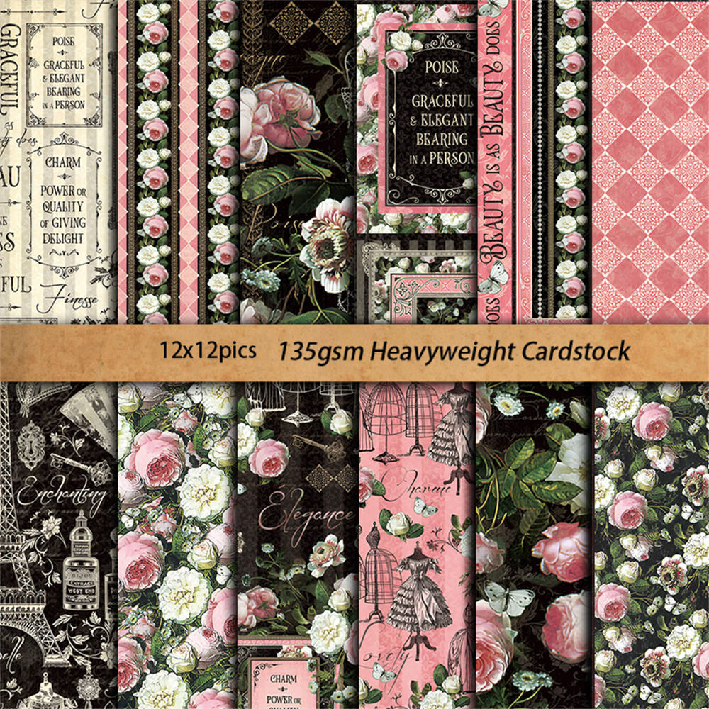 Retro elegant European and American collage material paper 12 Sheets image 1